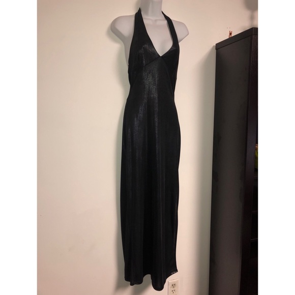 Sexy Metallic Black Halter Style Dress L - Picture 2 of 5